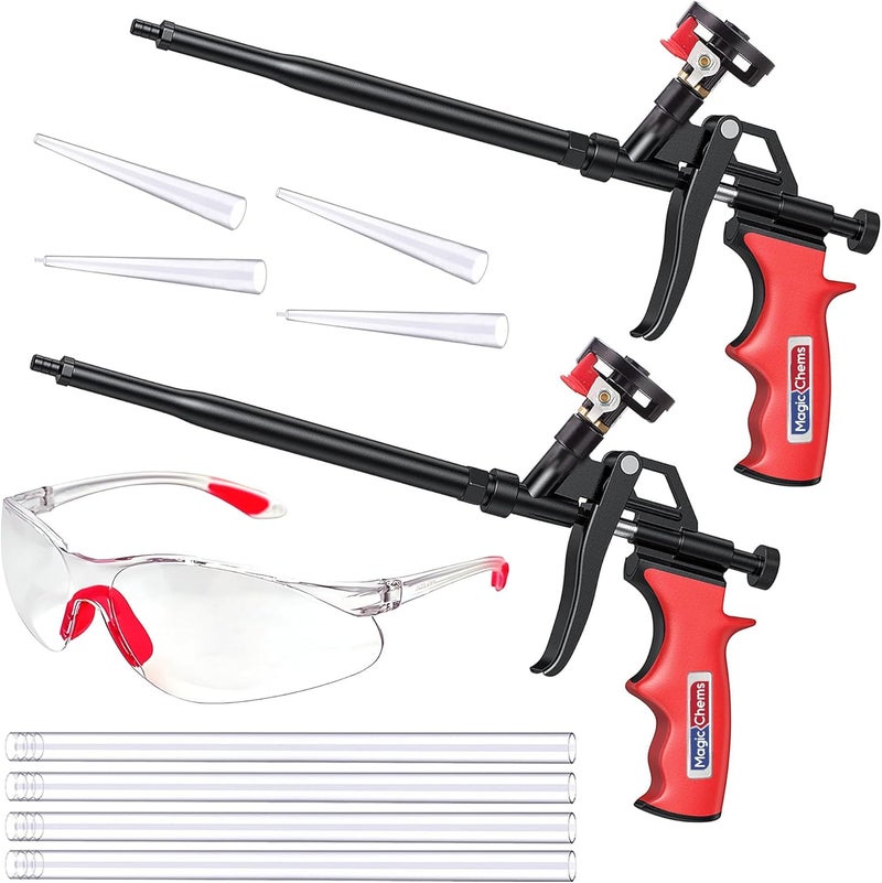 Magic Chems Spray Foam Gun Insulation (2 Insulation Foam Gun / 8 Nozzle) Insulating Applicator, Professional Expanding Foams Guns, for Dispensing, Caulking, Filling, Sealing, Red - 2 Pack - Image 1